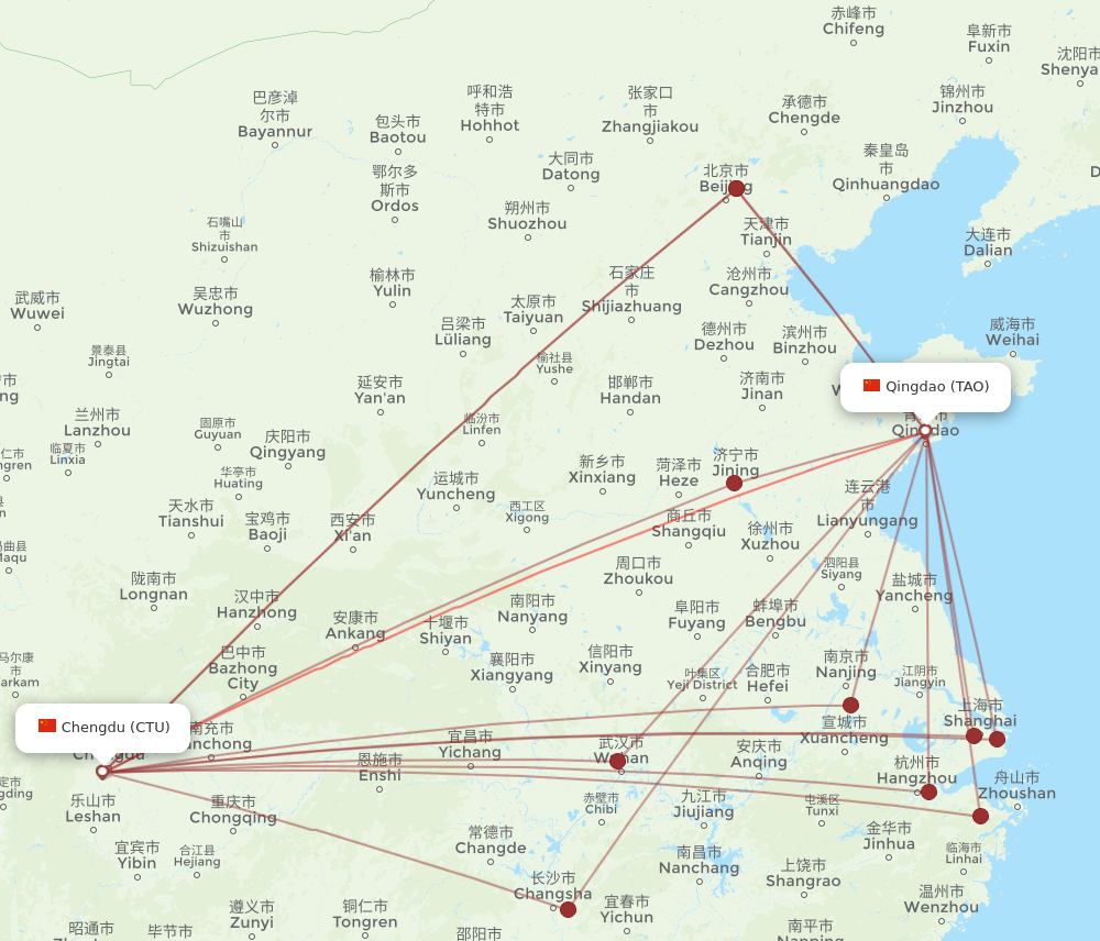 Flights From Chengdu To Qingdao CTU To TAO Flight Routes