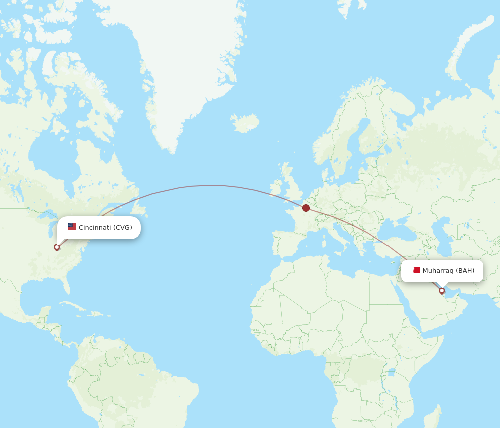 All Flight Routes From Cincinnati To Bahrain CVG To BAH Flight Routes