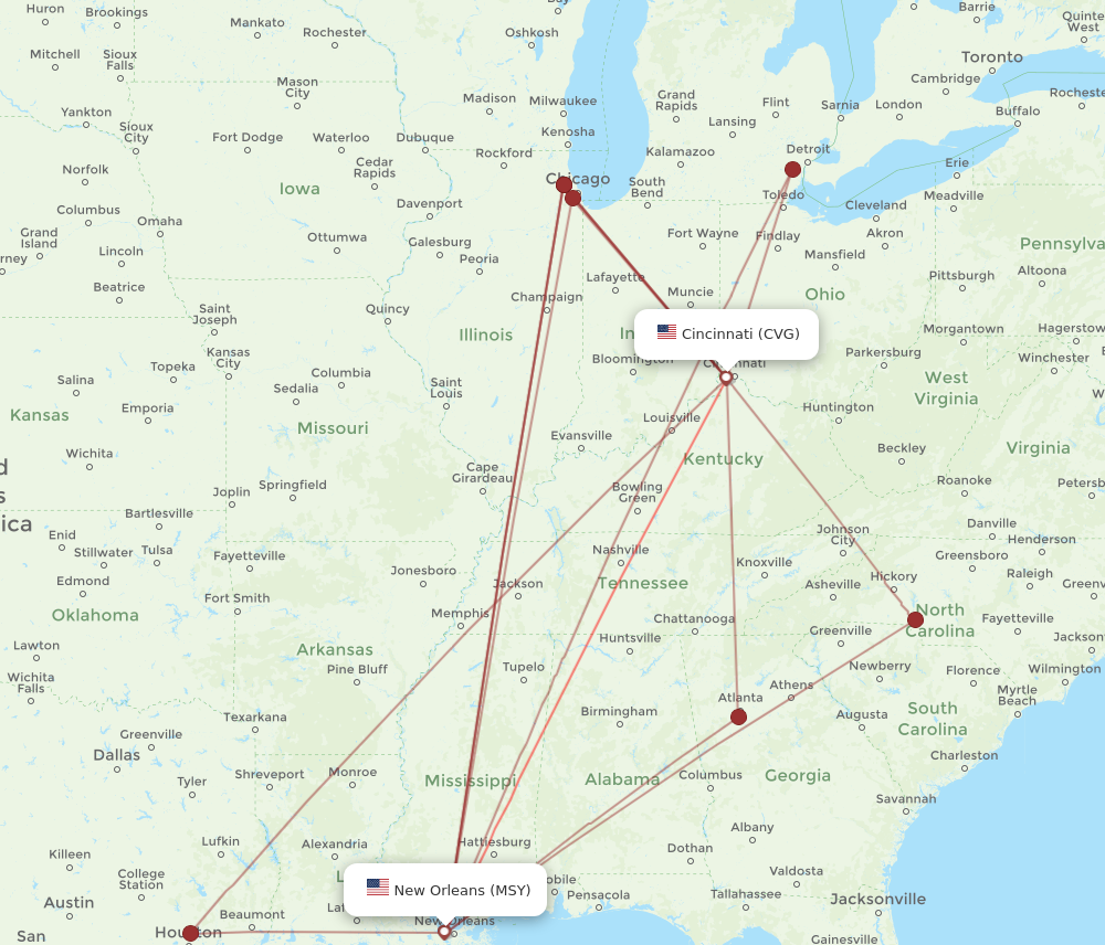 Flights From Cincinnati To New Orleans Cvg To Msy Flight Routes