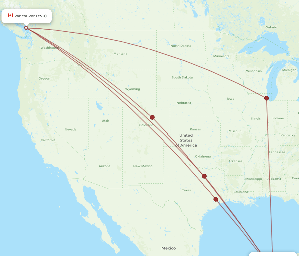 All Flight Routes From Vancouver To Cozumel YVR To CZM Flight Routes