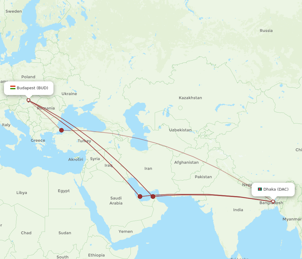 All Flight Routes From Dhaka To Budapest DAC To BUD Flight Routes