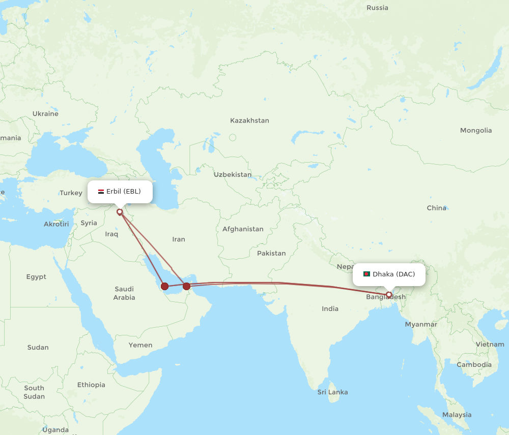 Flights From Dhaka To Erbil DAC To EBL Flight Routes