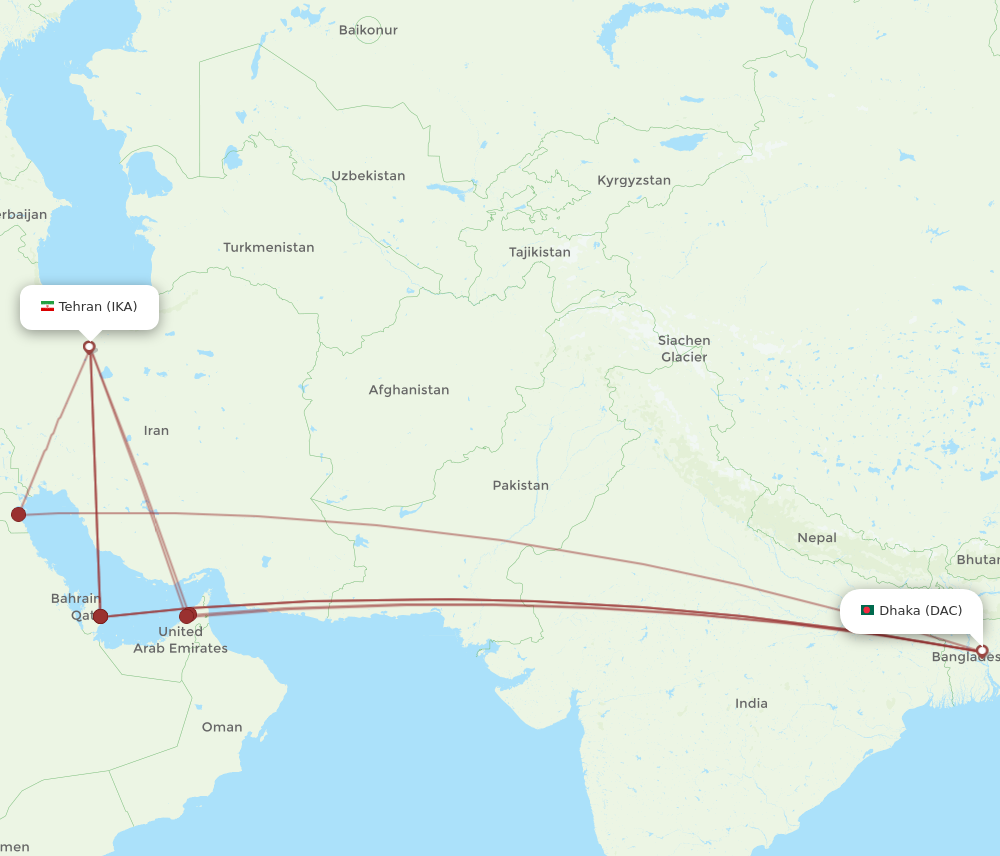 All Flight Routes From Dhaka To Tehran DAC To IKA Flight Routes