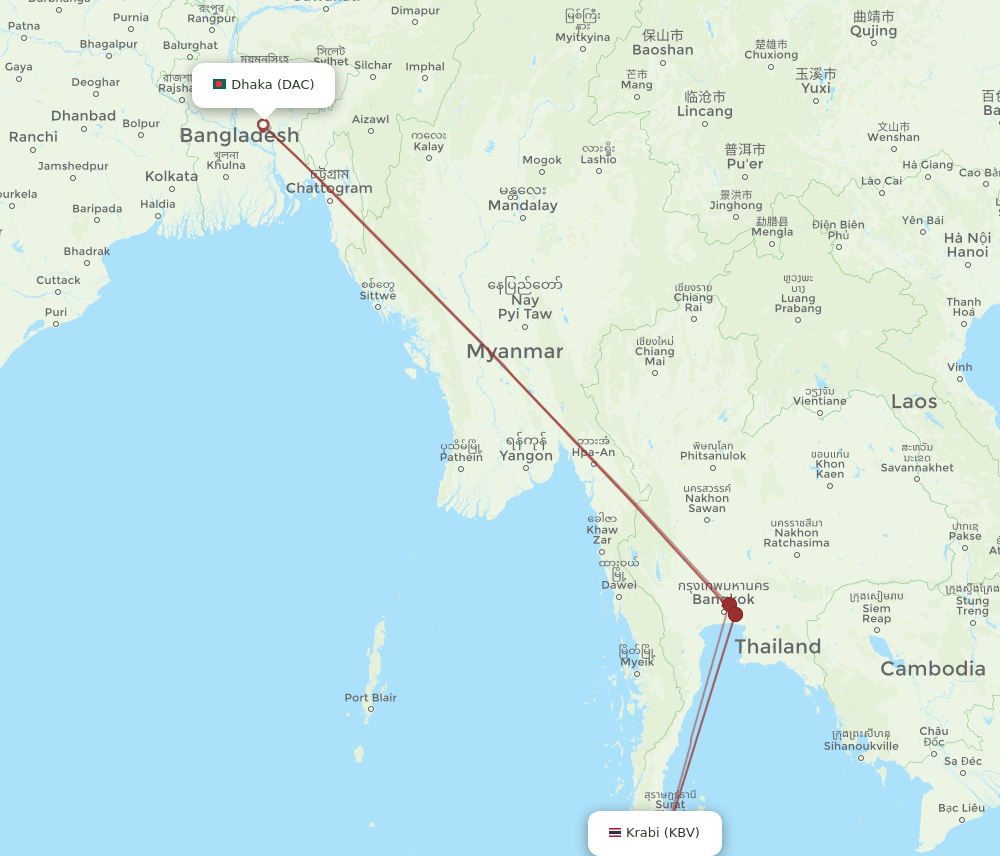 All Flight Routes From Dhaka To Krabi DAC To KBV Flight Routes