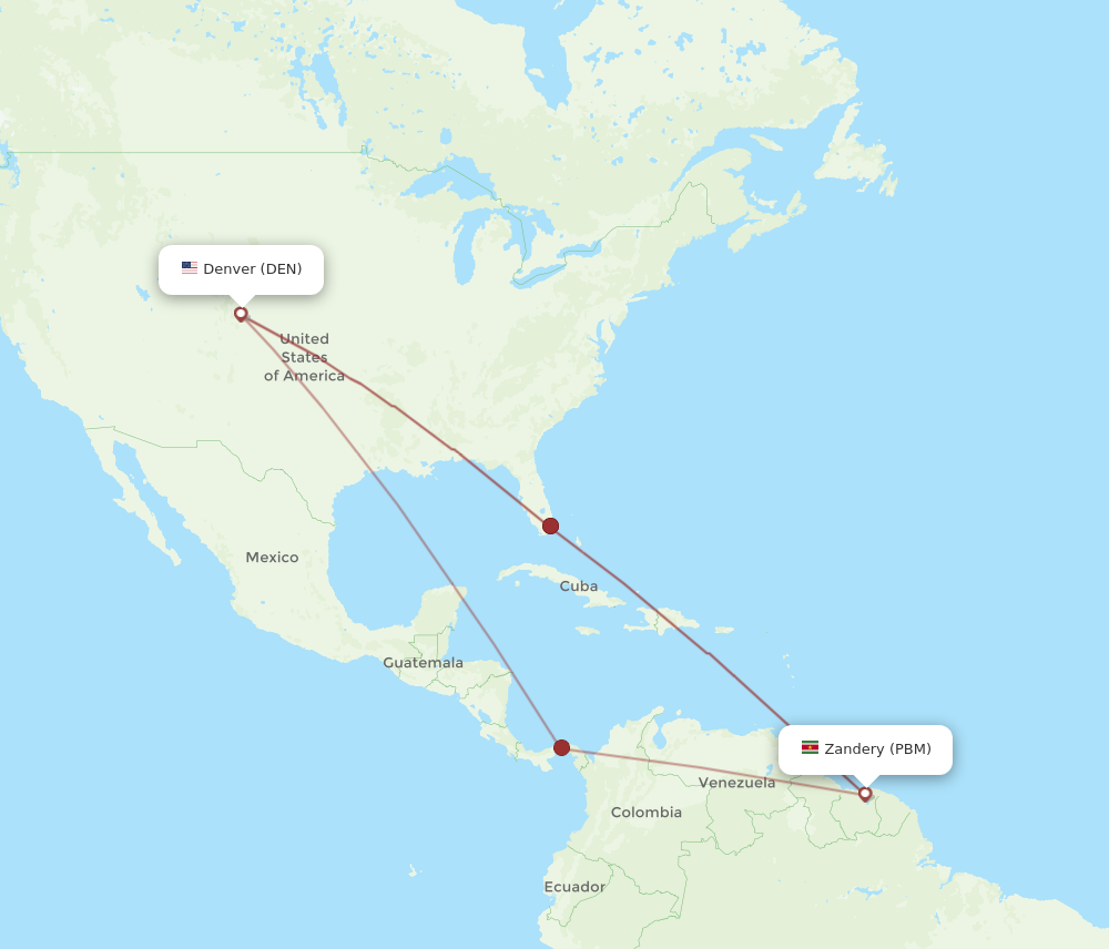 All Flight Routes From Denver To Paramaribo Den To Pbm Flight Routes