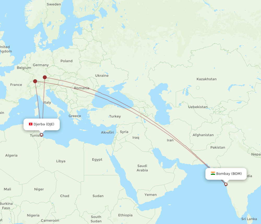 Flights From Mumbai To Djerba Bom To Dje Flight Routes