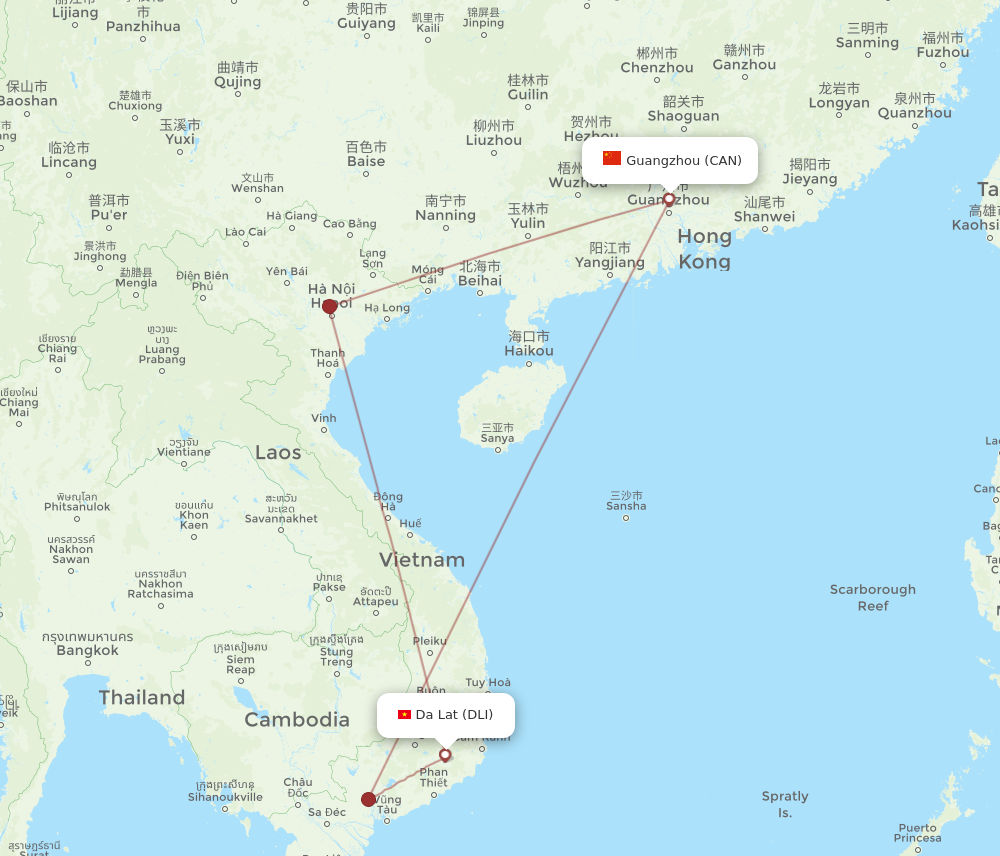 All Flight Routes From Dalat To Guangzhou Dli To Can Flight Routes