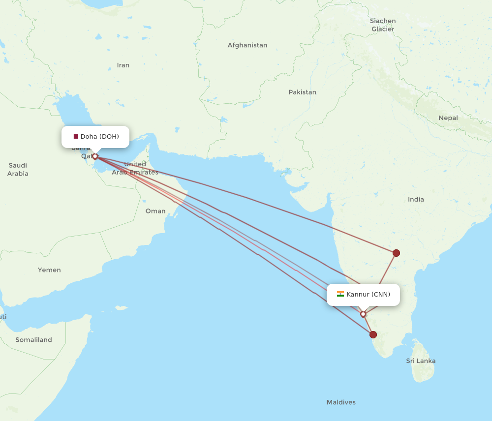 All Flight Routes From Doha To Kannur DOH To CNN Flight Routes