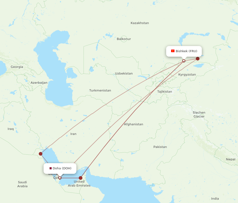 All Flight Routes From Doha To Bishkek Doh To Fru Flight Routes