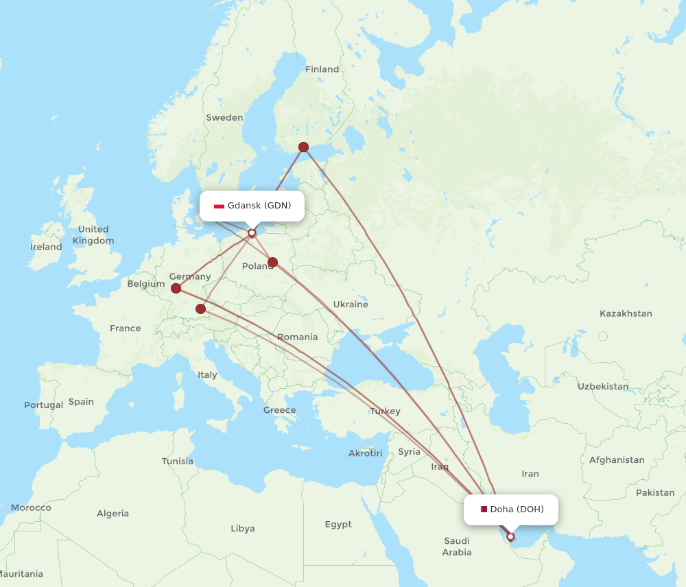 All Flight Routes From Doha To Gdansk DOH To GDN Flight Routes