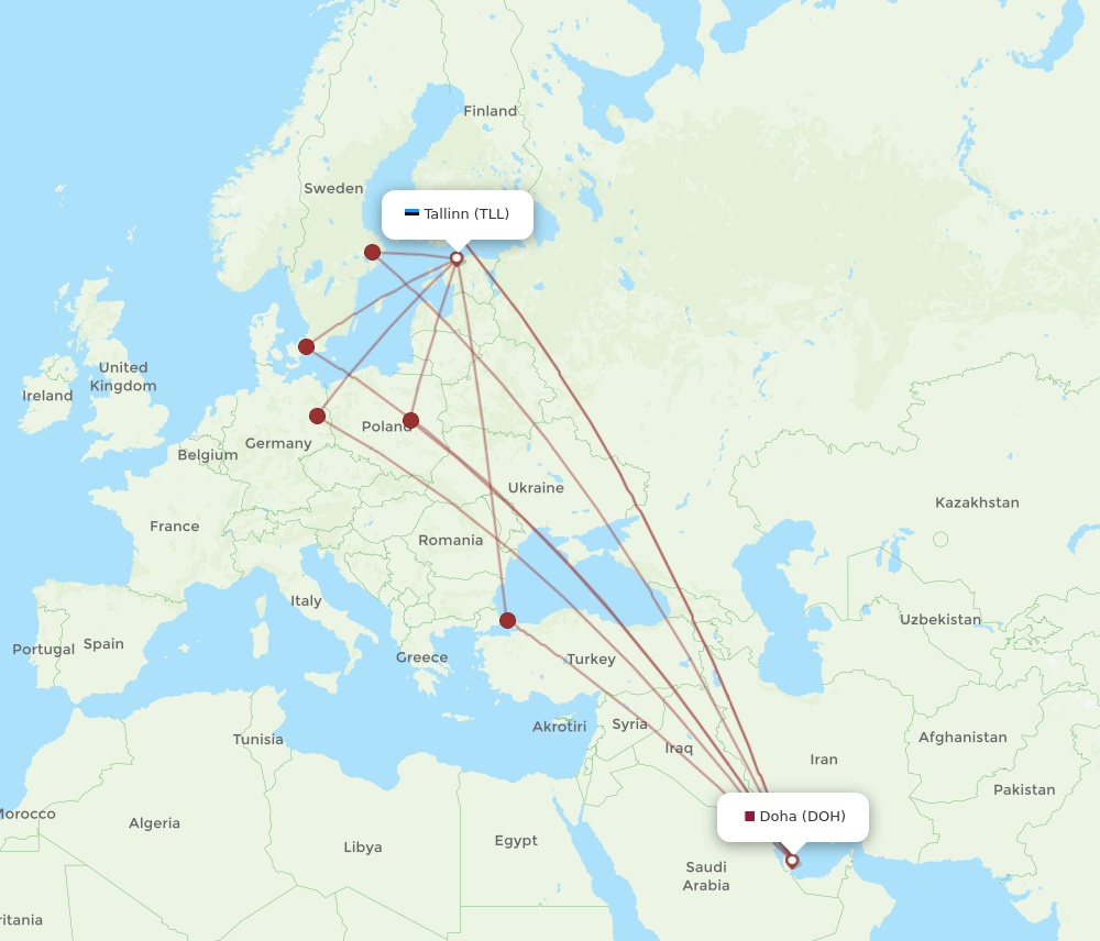 All Flight Routes From Doha To Tallinn DOH To TLL Flight Routes