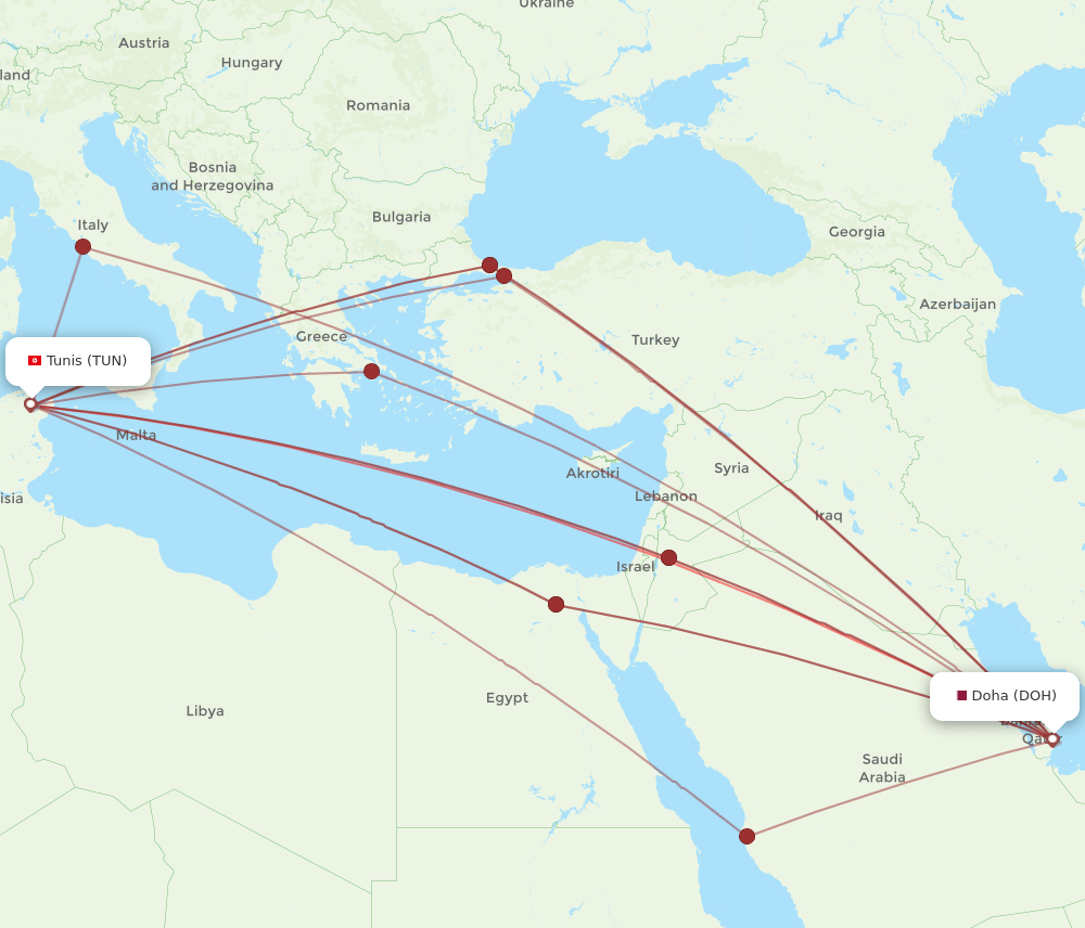 All Flight Routes From Doha To Tunis DOH To TUN Flight Routes