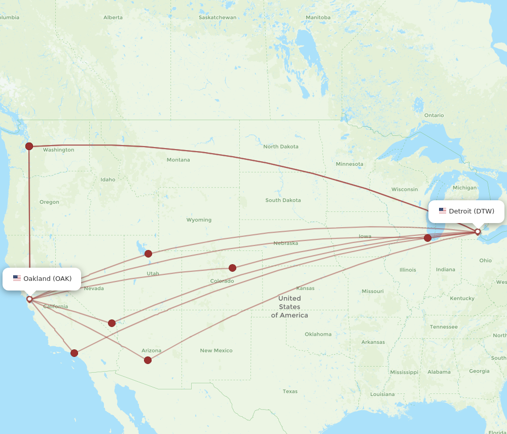 Flights From Detroit To Oakland Dtw To Oak Flight Routes