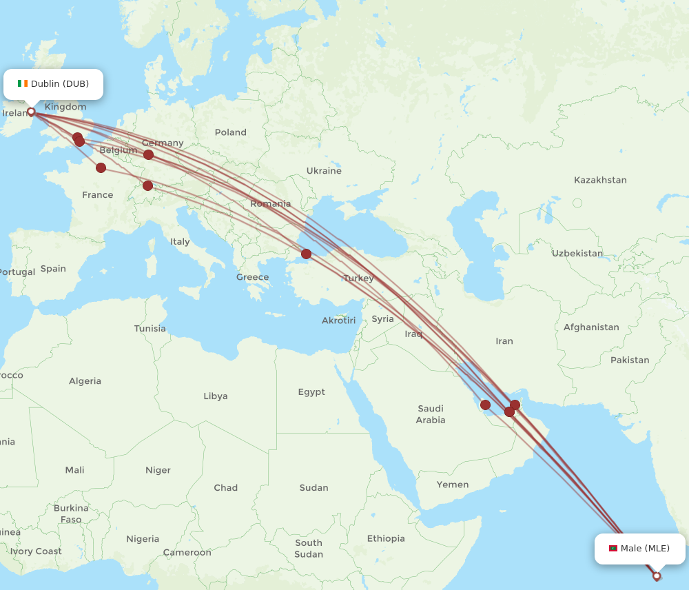 All Flight Routes From Dublin To Male DUB To MLE Flight Routes