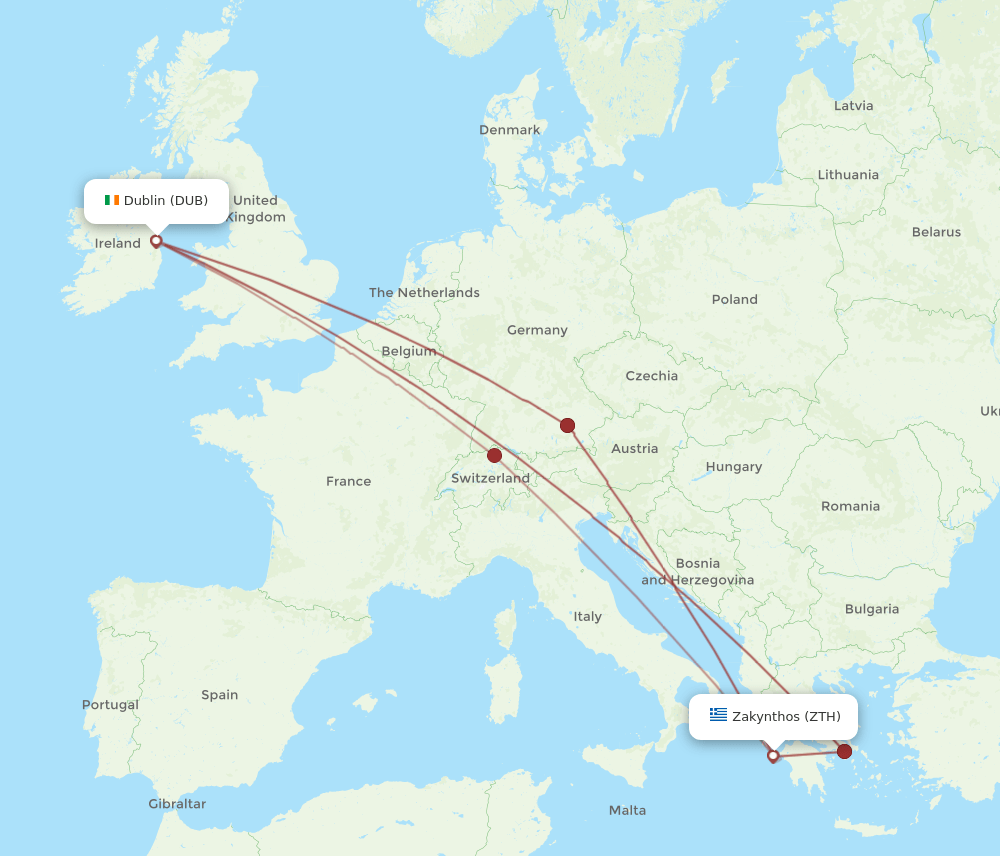 Flights From Zakinthos To Dublin Zth To Dub Flight Routes