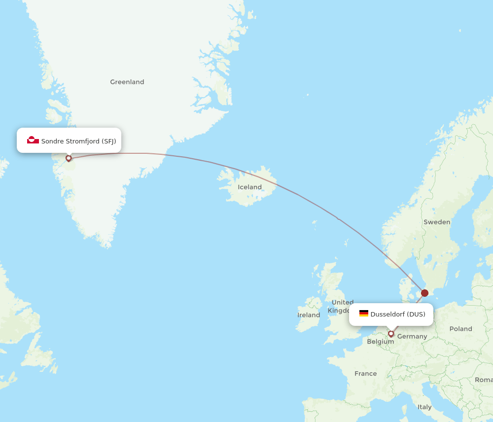 Flights From Dusseldorf To Kangerlussuaq DUS To SFJ Flight Routes