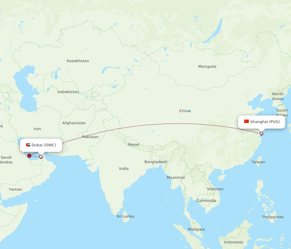 All Flight Routes From Dubai To Shanghai DWC To PVG Flight Routes