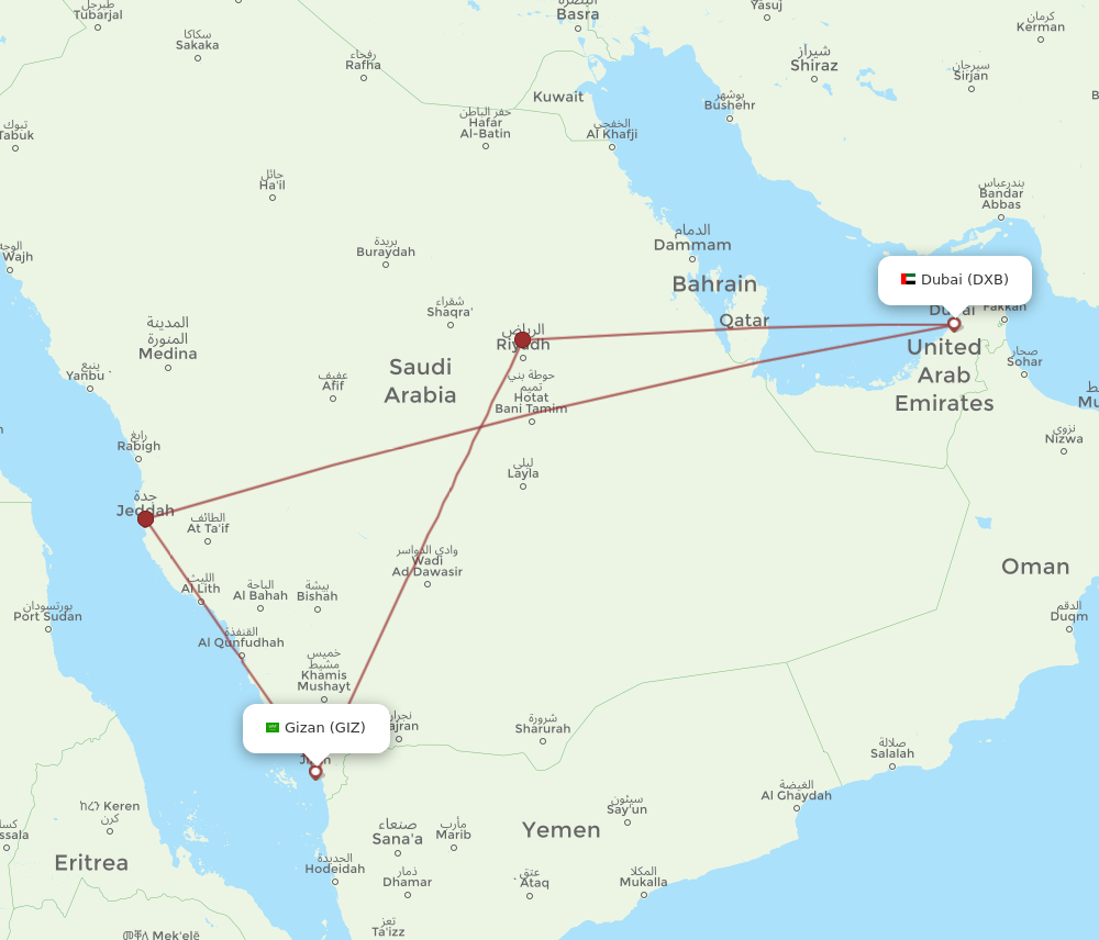 All Flight Routes From Dubai To Jazan Dxb To Giz Flight Routes