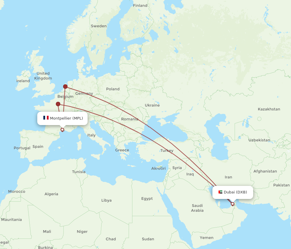 All Flight Routes From Dubai To Montpellier Dxb To Mpl Flight Routes