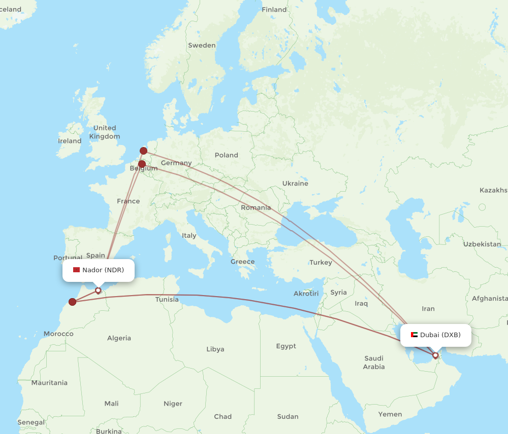 All Flight Routes From Dubai To Nador Dxb To Ndr Flight Routes