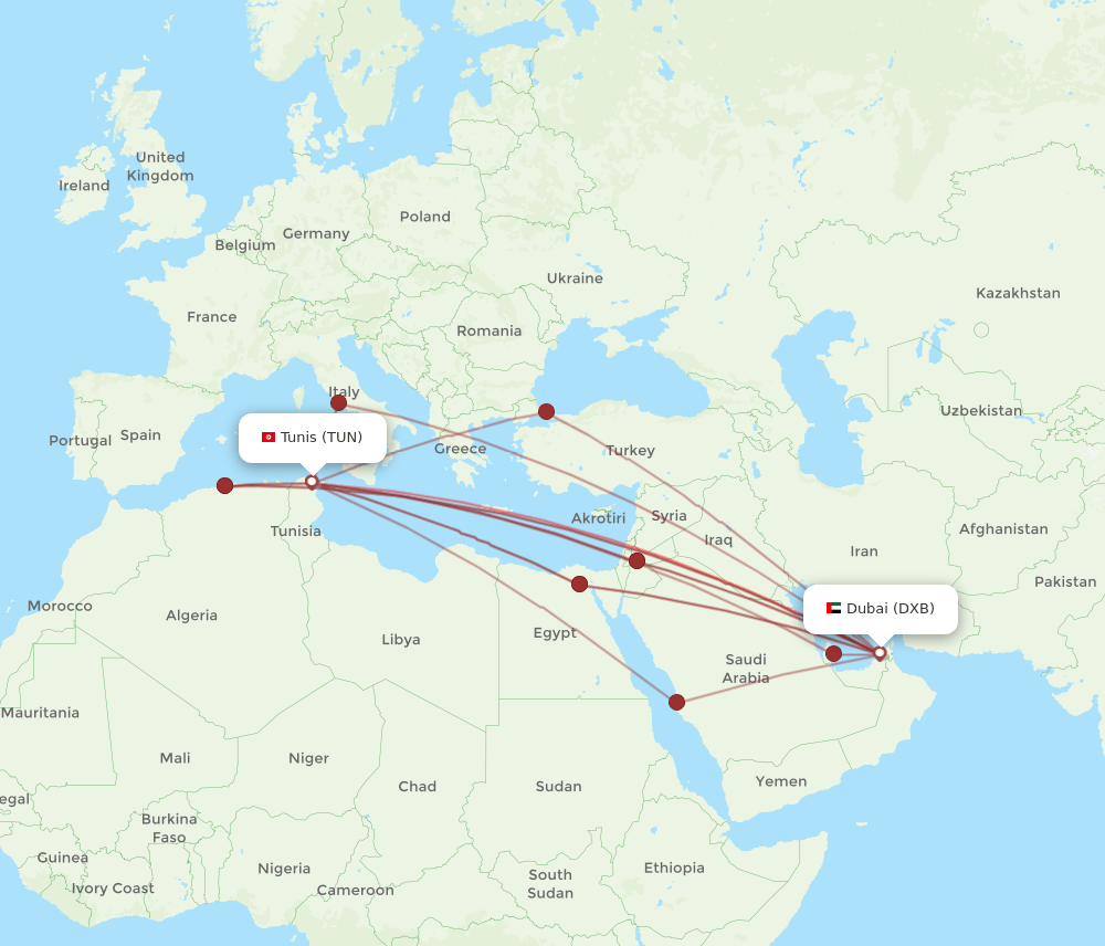 All Flight Routes From Dubai To Tunis DXB To TUN Flight Routes