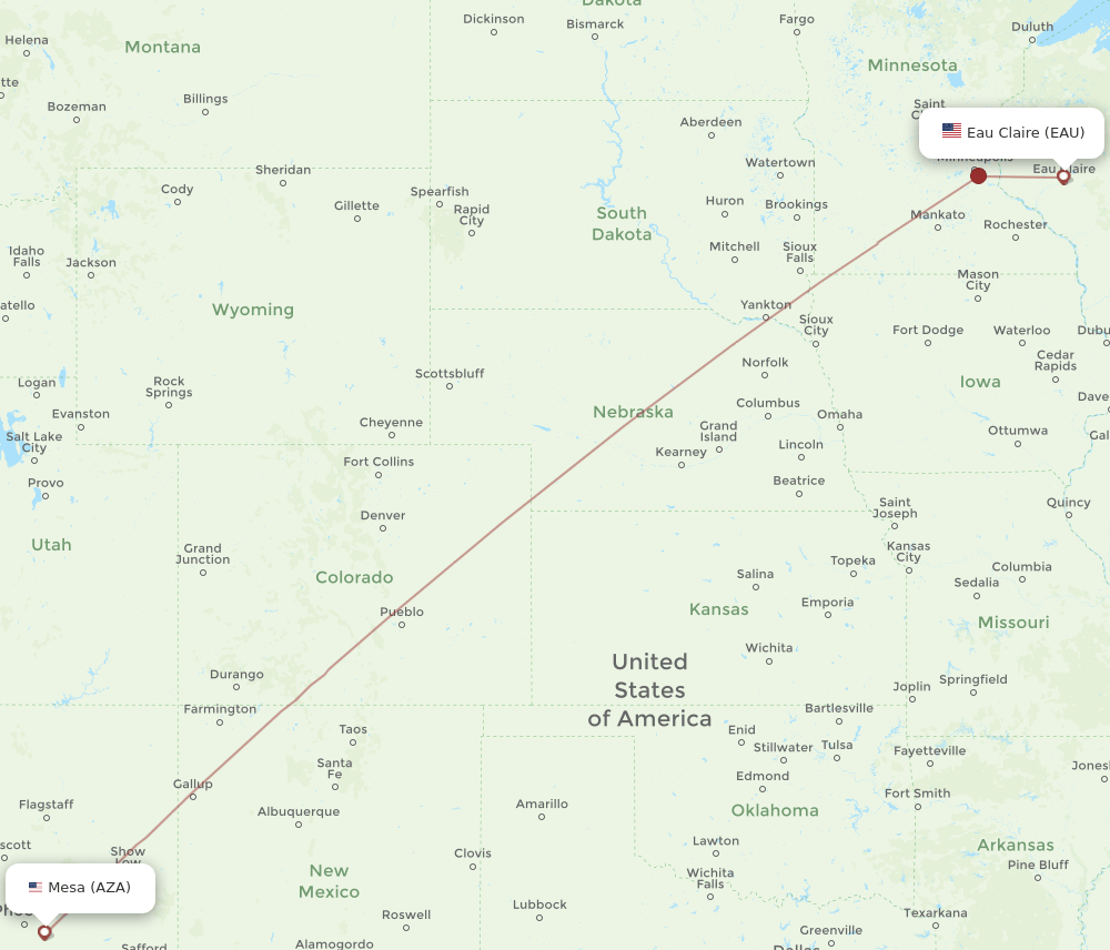 Flights From Eau Claire To Mesa Eau To Aza Flight Routes