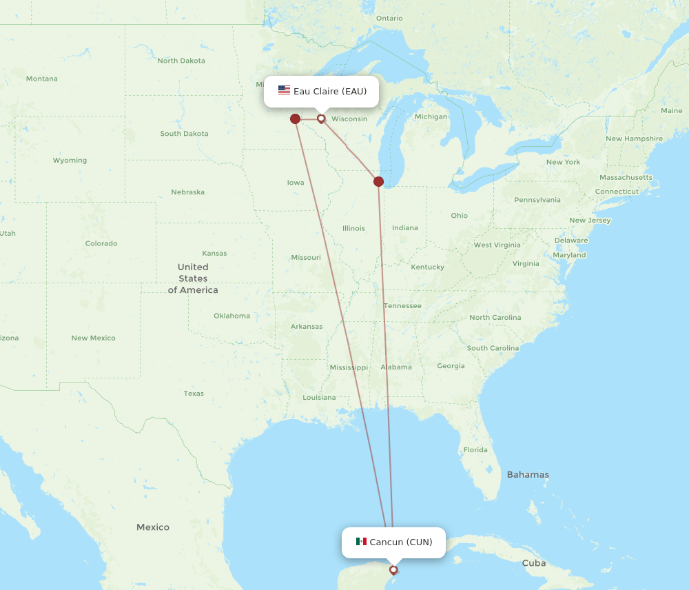 All Flight Routes From Eau Claire To Cancun EAU To CUN Flight Routes