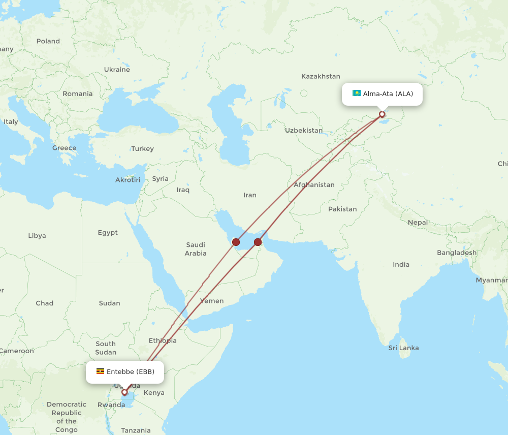 All Flight Routes From Entebbe To Almaty EBB To ALA Flight Routes