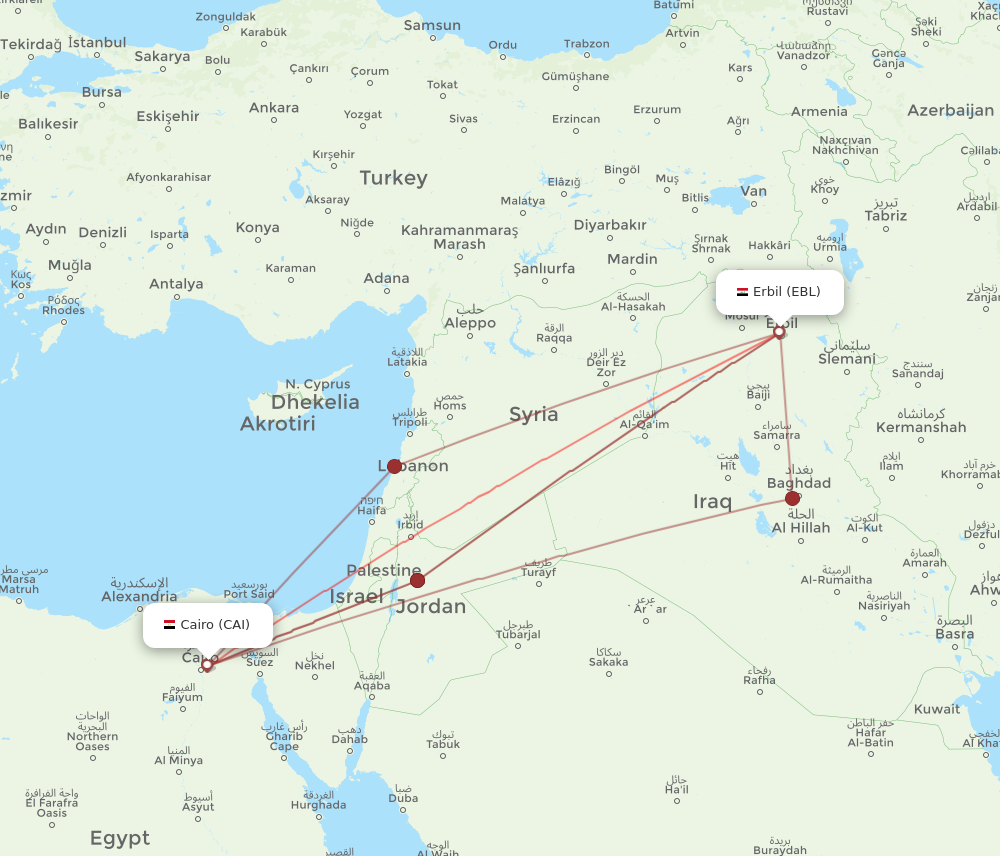 All Flight Routes From Erbil To Cairo Ebl To Cai Flight Routes