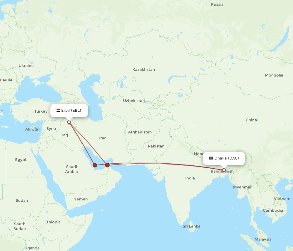 All Flight Routes From Erbil To Dhaka Ebl To Dac Flight Routes