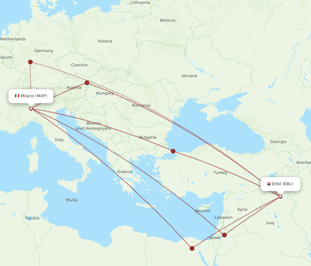 All Flight Routes From Erbil To Milan Ebl To Mxp Flight Routes