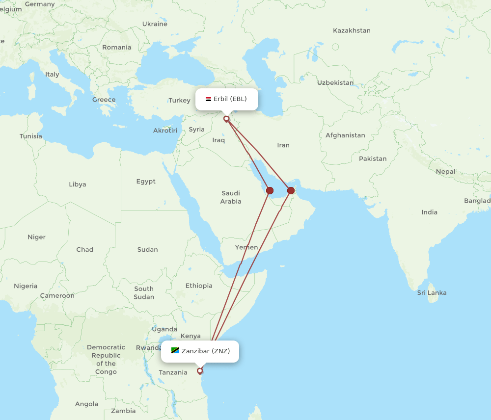 Flights From Zanzibar To Erbil Znz To Ebl Flight Routes