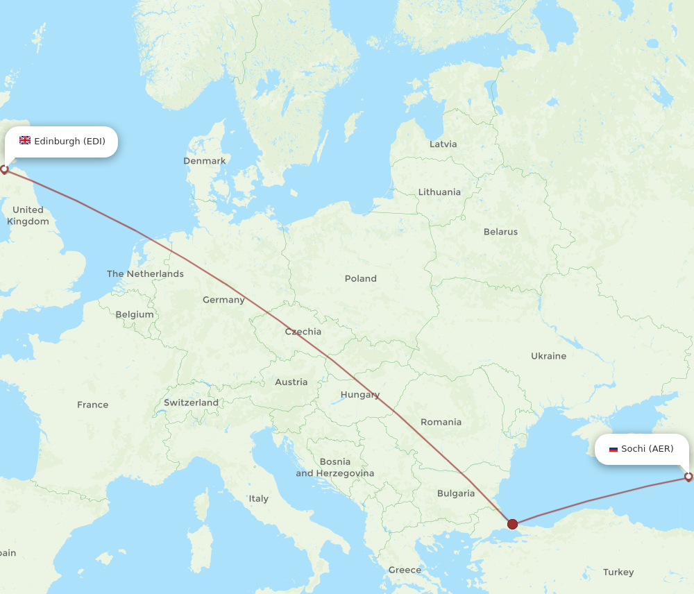 All Flight Routes From Edinburgh To Adler Sochi EDI To AER Flight Routes