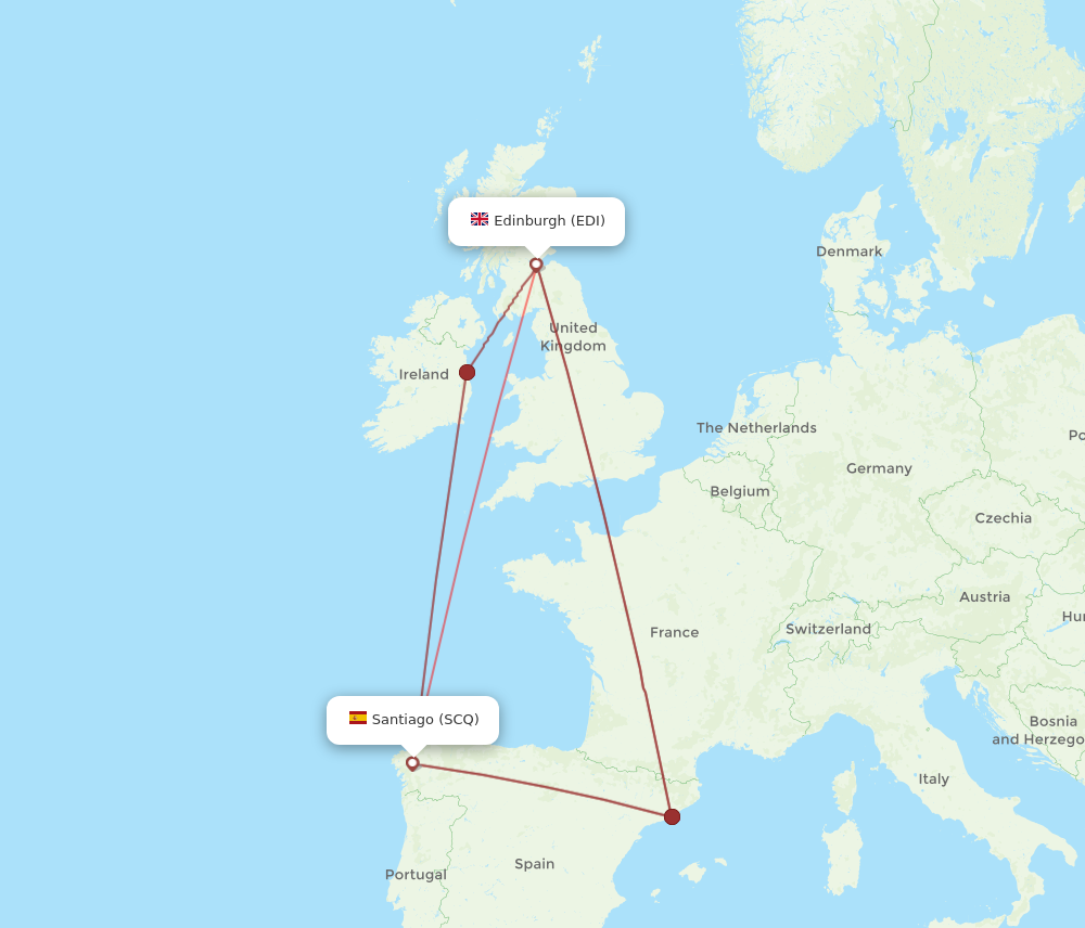 All Flight Routes From Edinburgh To Santiago De Compostela Edi To Scq