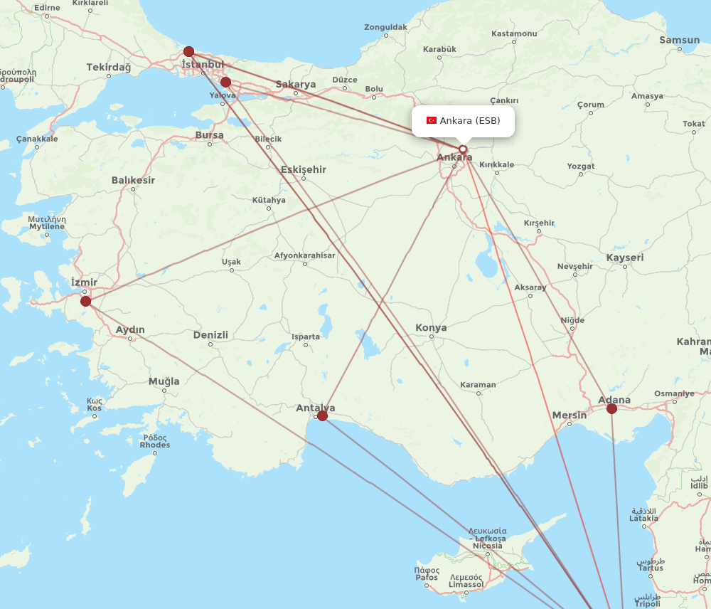 All Flight Routes From Ankara To Beirut Esb To Bey Flight Routes