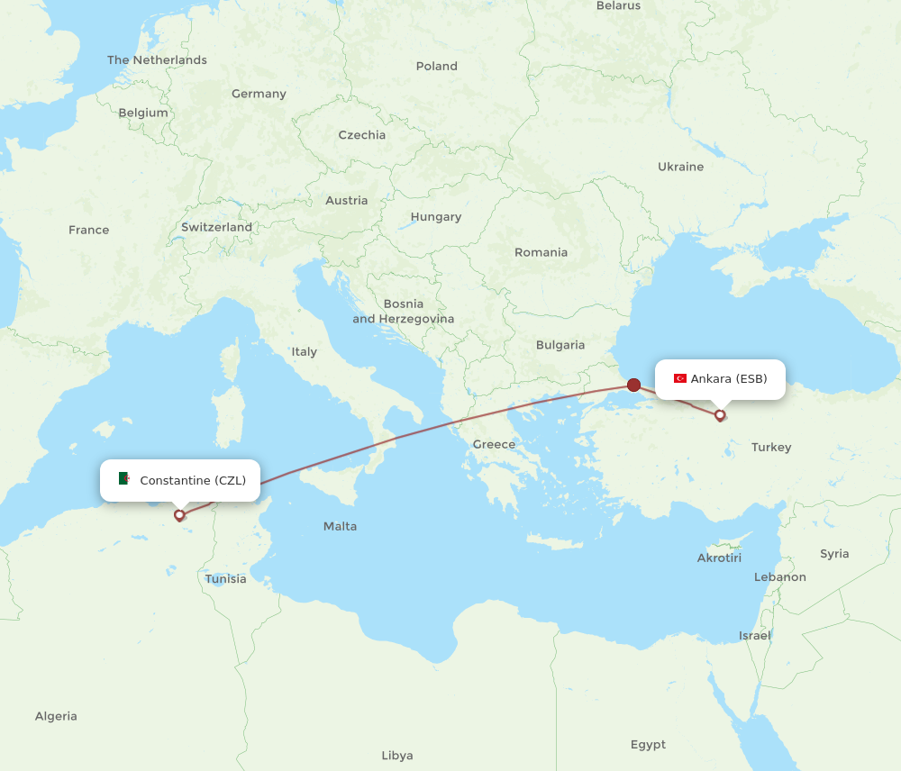 All Flight Routes From Ankara To Constantine Esb To Czl Flight Routes