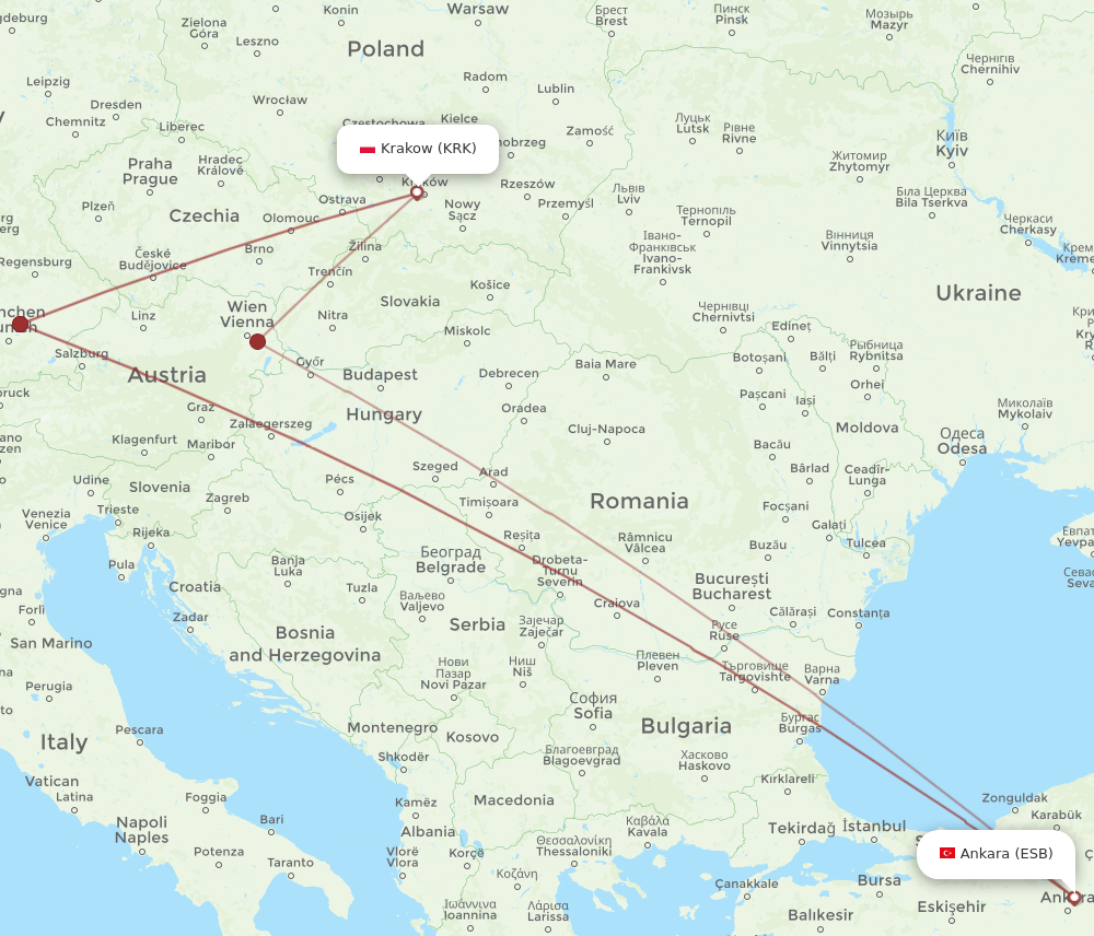 All Flight Routes From Ankara To Krakow Esb To Krk Flight Routes