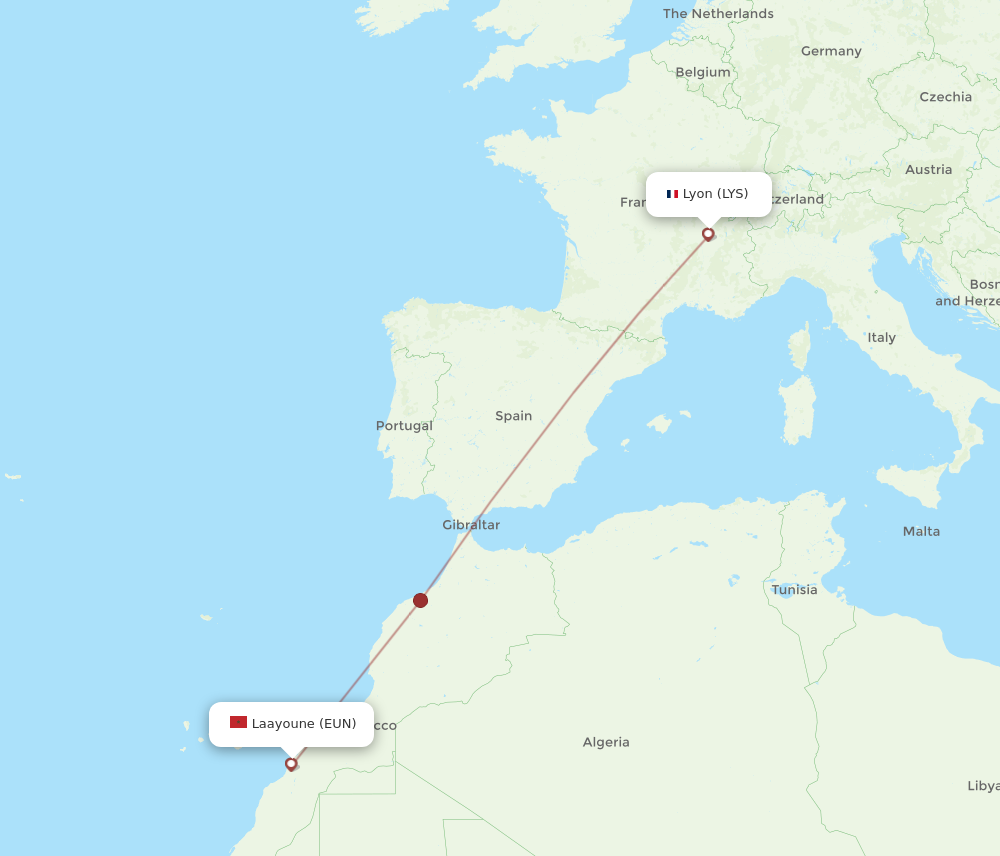 All Flight Routes From Laayoune To Lyon EUN To LYS Flight Routes