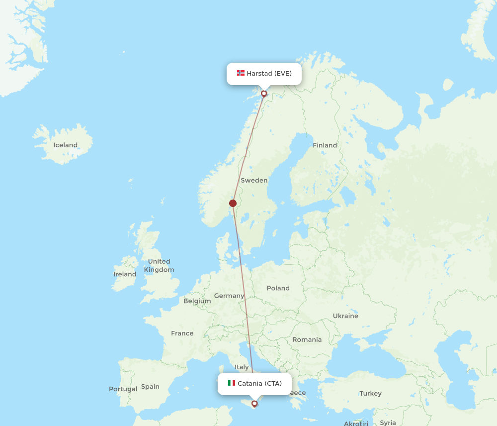 All Flight Routes From Harstad Narvik To Catania EVE To CTA Flight