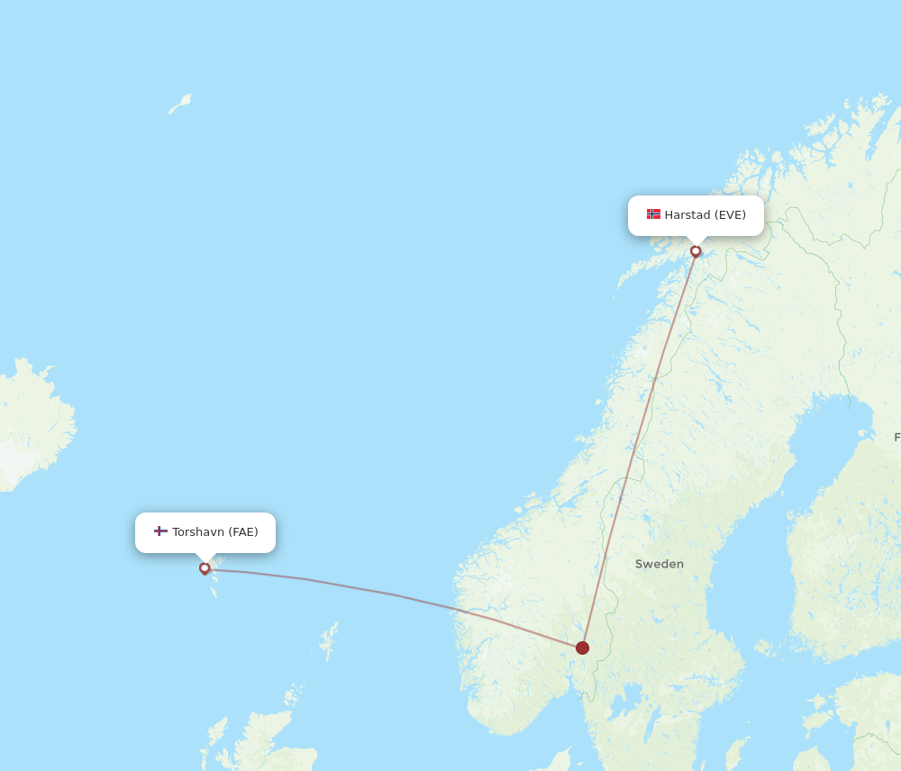 All Flight Routes From Harstad Narvik To Faroe Islands EVE To FAE