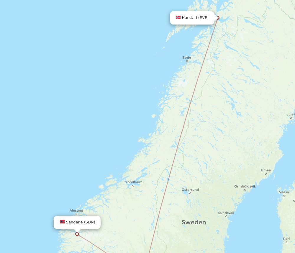 All Flight Routes From Harstad Narvik To Sandane EVE To SDN Flight