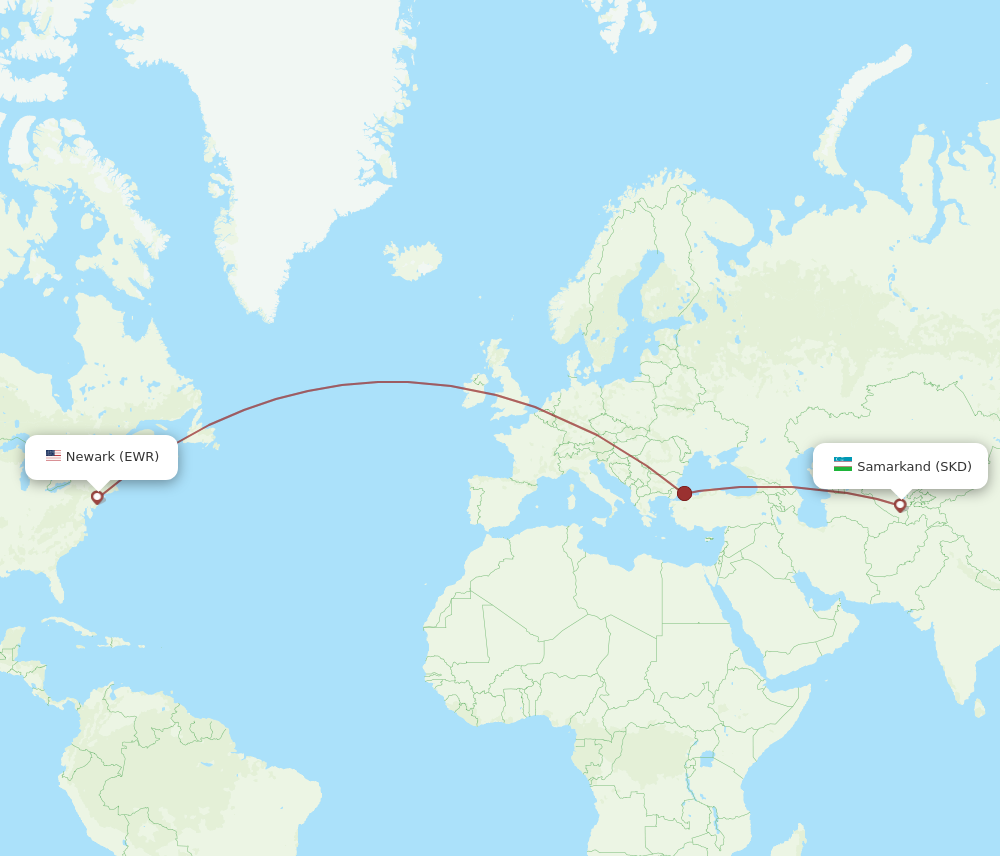 All Flight Routes From New York To Samarkand Ewr To Skd Flight Routes