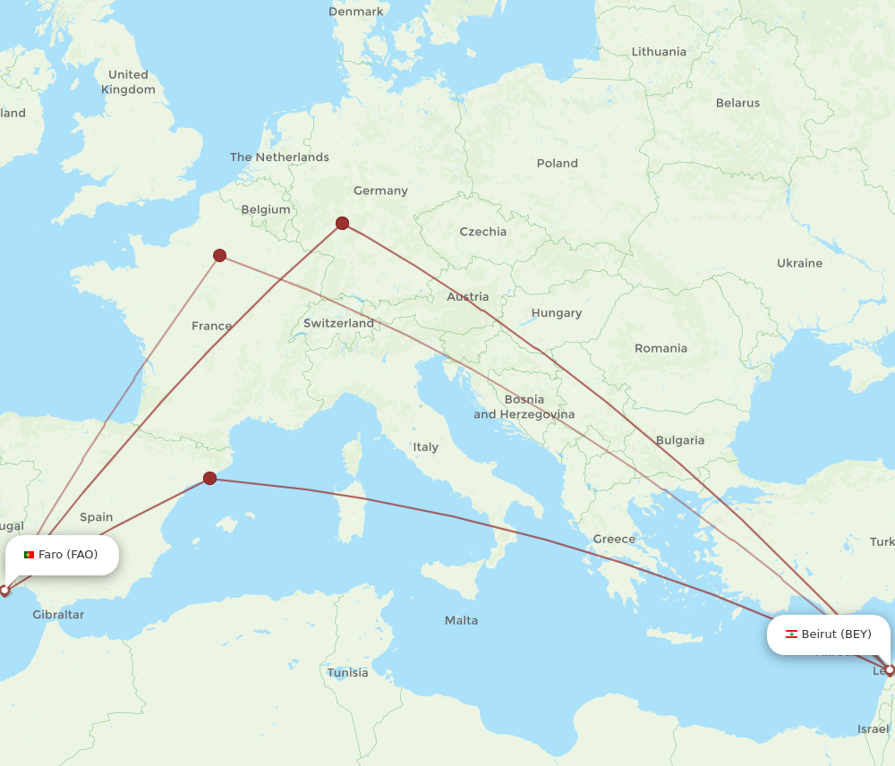 Flights From Faro To Beirut Fao To Bey Flight Routes