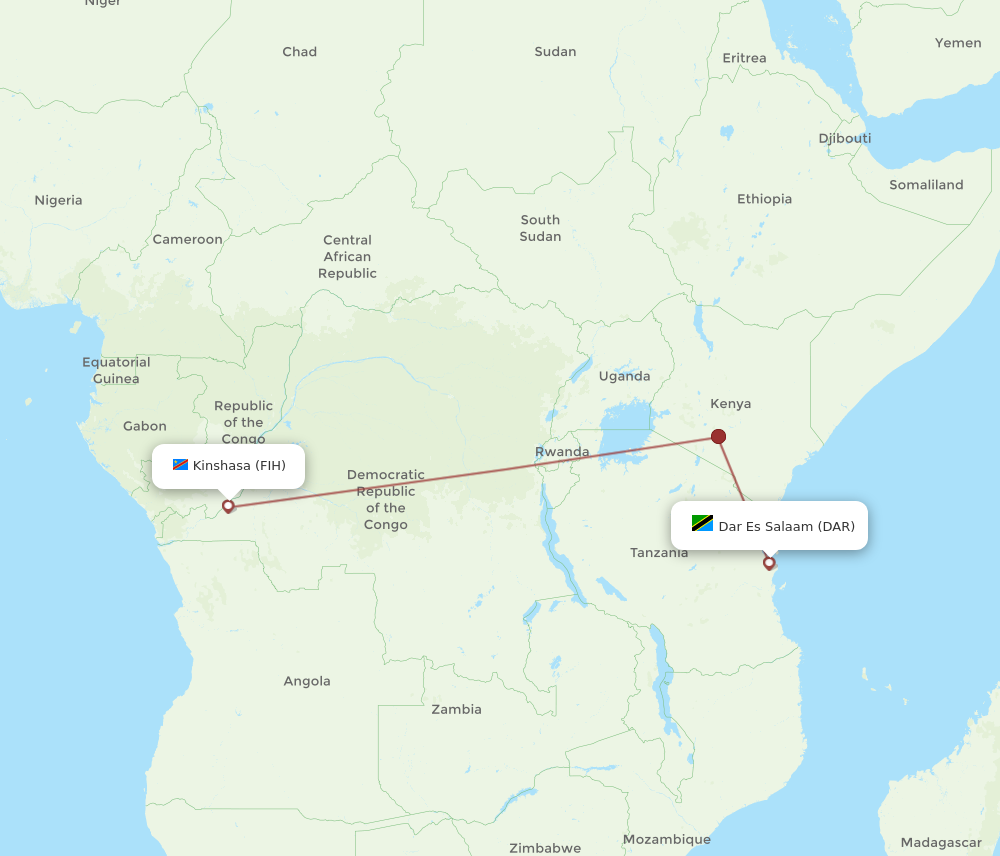 All Flight Routes From Kinshasa To Dar Es Salaam FIH To DAR Flight