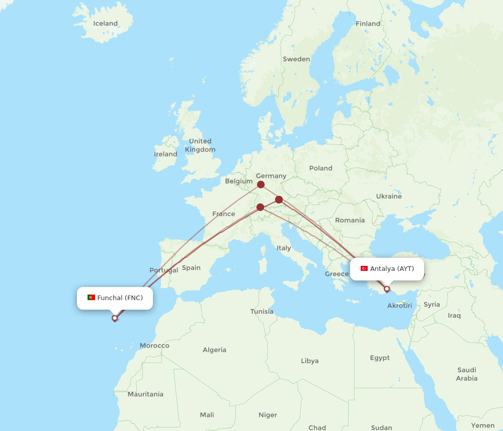 All Flight Routes From Funchal To Antalya FNC To AYT Flight Routes