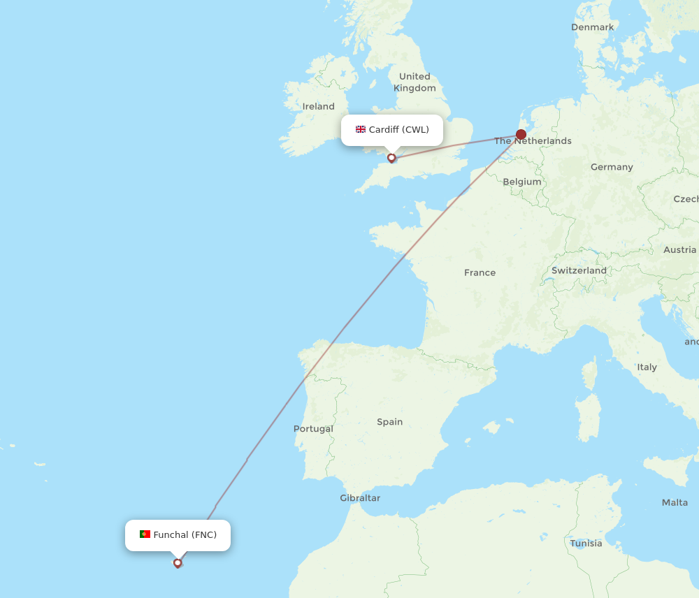 All Flight Routes From Cardiff To Funchal Cwl To Fnc Flight Routes