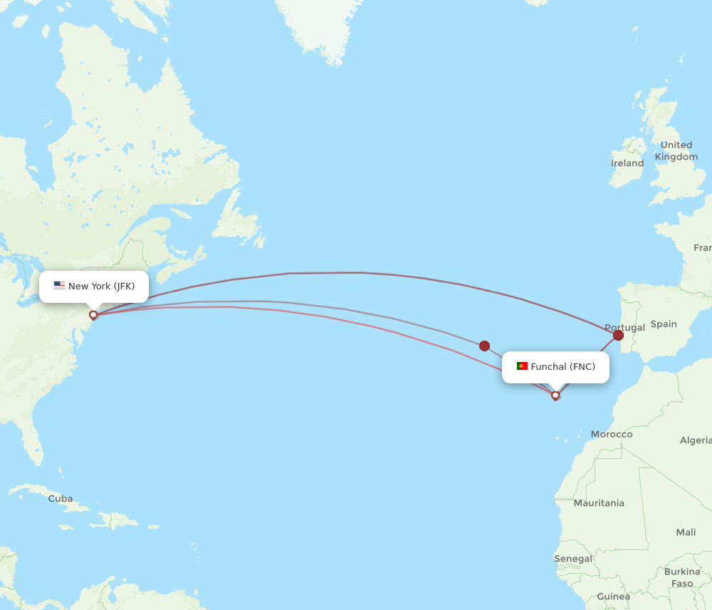 All Flight Routes From Funchal To New York FNC To JFK Flight Routes