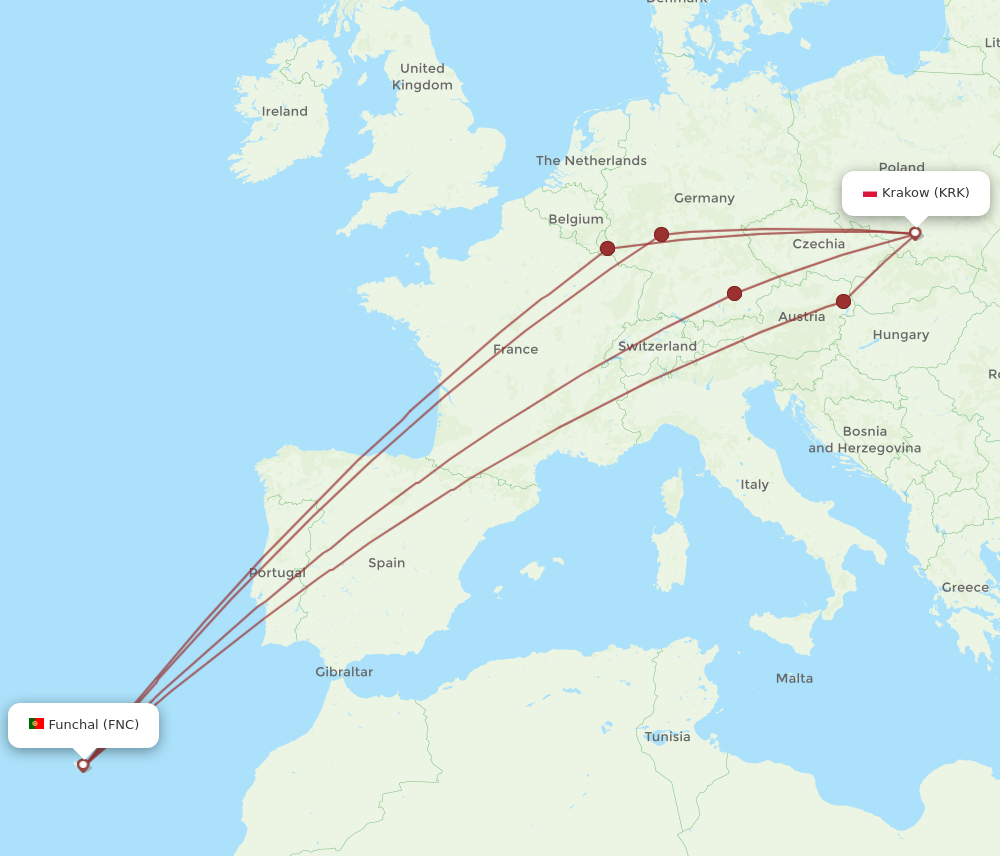 All Flight Routes From Funchal To Krakow Fnc To Krk Flight Routes