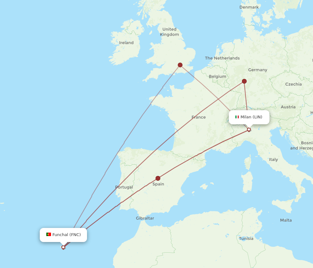 All Flight Routes From Funchal To Milan FNC To LIN Flight Routes