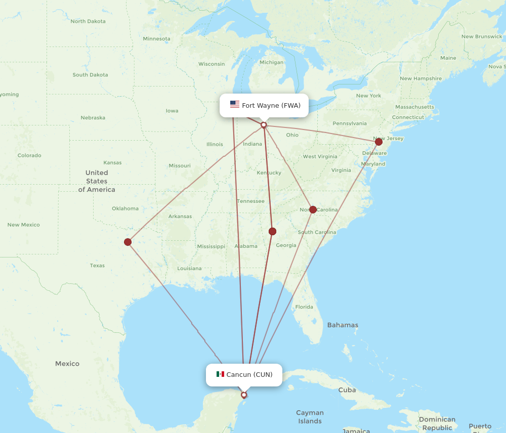 All Flight Routes From Fort Wayne To Cancun Fwa To Cun Flight Routes